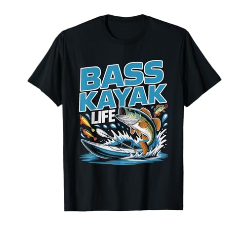 Kayakista Pescador Pesca De Lubina En Kayak Negra Camiseta