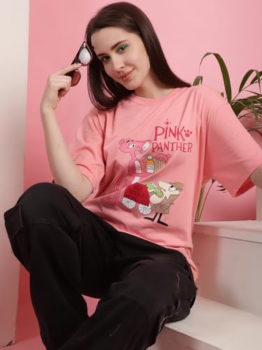 Image of Preneum Women's Cotton Cool Graphic Printed Baggy Fit Drop-Shoulder Sleeves Cotton Oversized T-Shirt