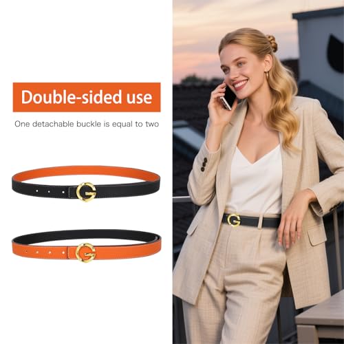 Image of Aurolran Women's Leather Belt with Buckle - Ideal for Dresses, Jeans, and Coats