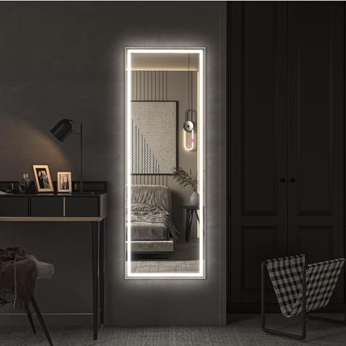 Foto von Dripex Ganzkörperspiegel mit Beleuchtung LED Wandspiegel 3 Lichtfarbe einstellbar dimmbar Standspiegel mit Touch-Schalter Groß 130 x 40 cm