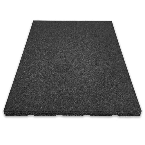 Floordirekt Universelle Schutzmatte, Fallschutzmatte - 50 x 50 x 2,5 cm, Schwarz - wetterfeste Bodenschutzmatte, Gummimatte mit Drainage