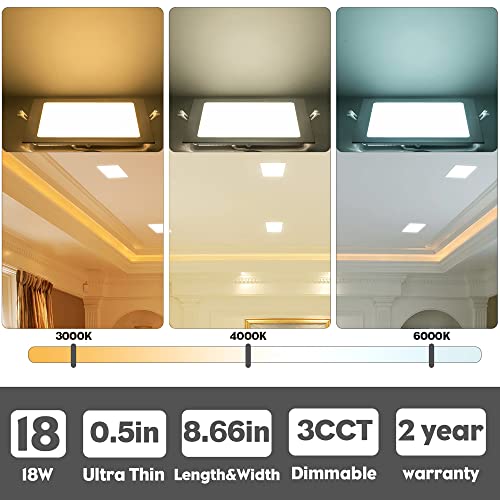Qibang 8 Inch Square Led Recessed Lighting Dimmable With J-Box,3Cct 3000K-6000K Selectable,18W Ultra-Thin Led Recessed Ceiling Light Canless Led Recessed Light Fixtures 1500Lm High Brightness 1 #TOP2
