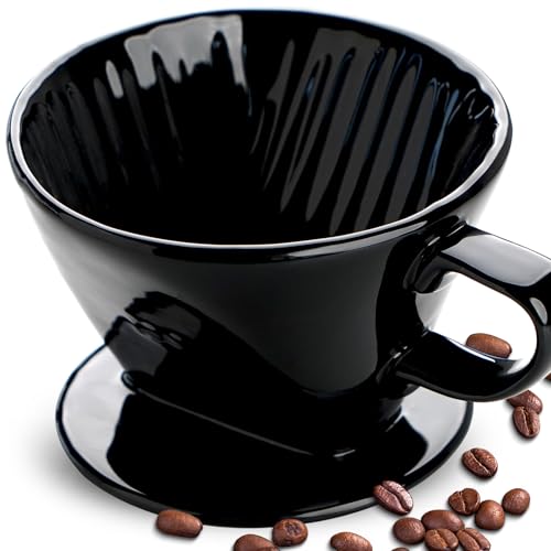 hailanbao Handmade Pour Over Ceramic Coffee Dripper - Authentic Brewing Experience for Camping, Office, and Home (Black)