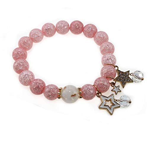 DreamMarker Ice Crack Crystal Korean Style Charm Bracelet with Star Sets (Pink)