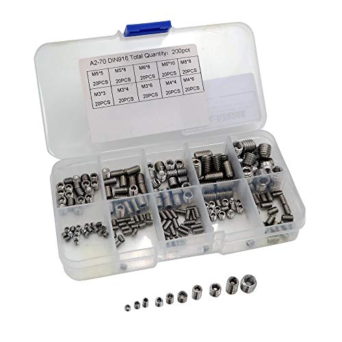 Mcbazel DIN916 roestvrij staal M3/M4/M5/M6 schroefdraadstiftenset met binnenzeskant zonder kop - 200 stuks