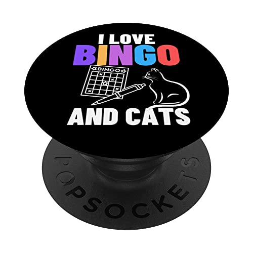 Cat Lover I Love Bingo And Cats Bingo PopSockets Swappable PopGrip, Black