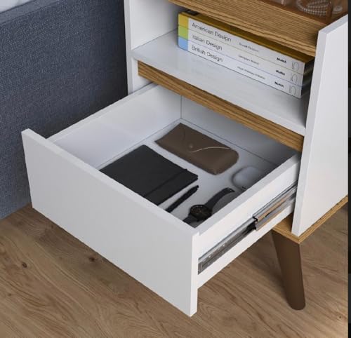 Conjunto 2 mesa de cabeceira retro pés palito -Ted- (Branco/Nature)