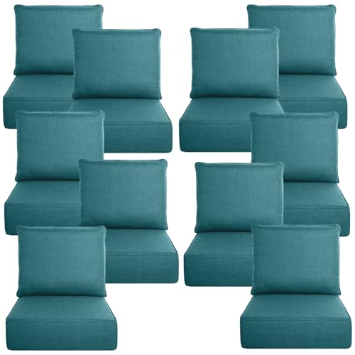 Image of Luxury 6 inch Thick Outdoor Cushion Set 10 - 24x24 Patio Furniture Cushions with 28D High-Density Foam, Water-Resistant & Fade-Resistant Fabric, Removable Covers for Patio Furniture Sofa - Peacock Blue