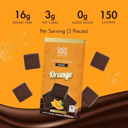 ChocZero Dark Chocolate Orange Squares, Sugar Free, Vegan, Low Carb, High Fiber, Keto Friendly, No Sugar Alcohols (4 Count, 3.2oz Boxes)