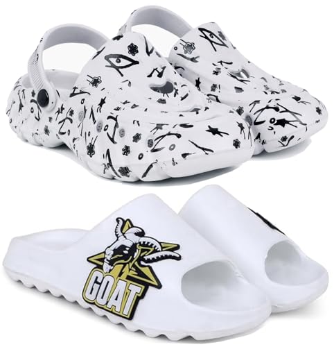 Image of Pampy Angel Combo Pack of 2 Slipper /Flip Flops /Slides /Clogs /Sandals with Adjustable Back Strap for Men (Cl-N11,Y-to-Goat)
