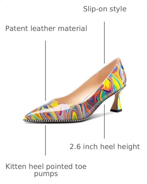 Image of TNYNFBEB Womens Kitten Heel Pointed Toe Pumps Slip-on Sliver Beaded Prom Wedding Dress Basic Classic Patent Leather Summer 2.6 Inches Heels