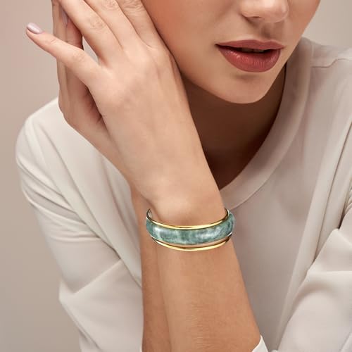 Tondiamo 3 Pcs 2.4'' Stackable Jade Bangle Bracelet for Women with Stainless Steel Gold Plated Bracelet Real Nature Jadeite Bangle Good Luck Healing Jewelry Gifts for Women3