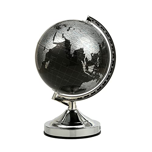 SYALEO Mappamondo Mappamondo da Tavolo Politico Mappamondo geografico educativo in Bianco e Nero con Arco in Metallo e Base Globo con Rotazione Manuale a 360° per Studenti World Globe
