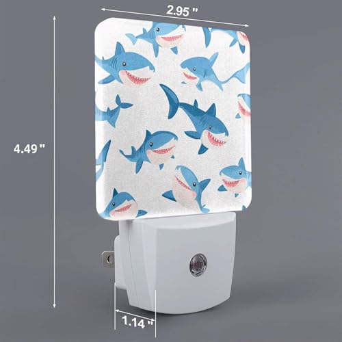 Image of Cartoon Blue Sharks LED Plug-in Night Lamp 2 Piece Set, Auto Sensor Nightlights Set of 2 for Bedroom Bathroom Corridors