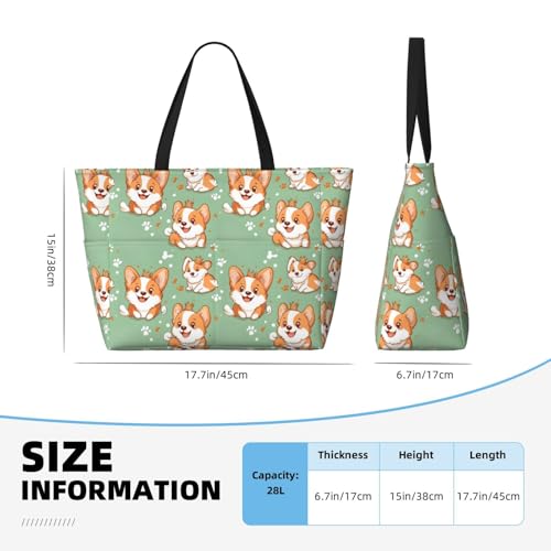 Large Beach Bags for Women Sandproof - Cute Corgi Dog Print Summer Travel Work Tote Bags with Zipper2
