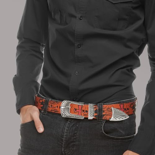 Image of DICOSMETIC 3 /4 Sets Belt Buck Set Western Cowboy Buckle Set Alloy Belt Buckle Engraved Cowboy Belts Replacement for Adult