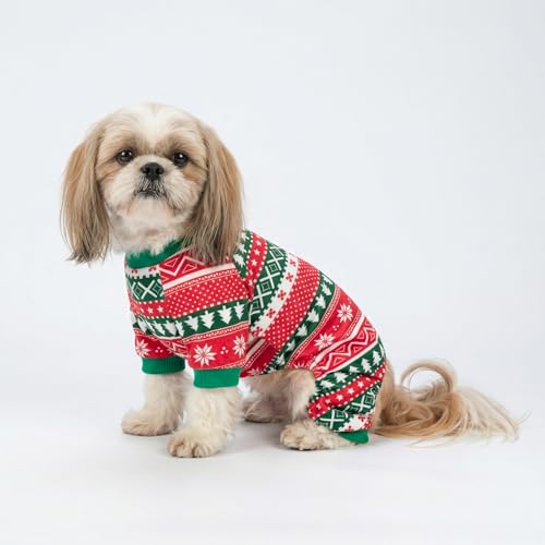 Image of Fitwarm Dog Christmas Outfit, Dog Pajamas, Dog Winter Clothes for Small Dogs Boy Girl, Pet Ugly Sweater, Cat Costume, Red Green, Large