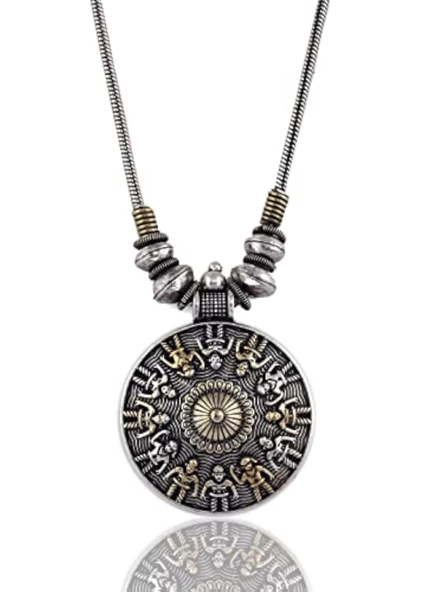 Dual Tone German Silver Tibetan Pendant Necklace for Women