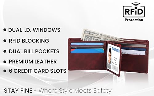 The Antiq Leather Wallet for men with RFID Blocking, Gift for Him, Bifold Wallets with 9 Credit Cards 1 ID Window, Wallet for Men, Men's Purse, Currency Organiser Single ID Wallet (Red)3