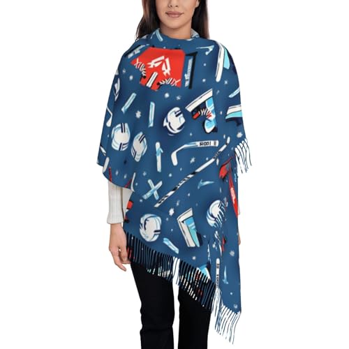 BrUgui Women's Fringe Scarf - Soft Faux Cashmere Shawl for Fashionable and Cozy Look - Gift for Ladies Red Mushrooms, Ice Hockey Print, One Size