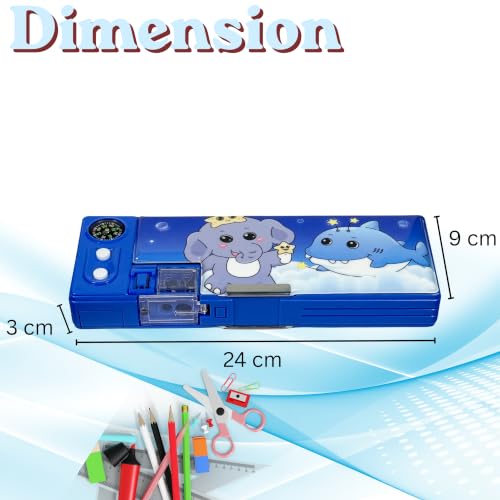Image of ZAFCO Magnetic Plastic Pencil Box for Kids with Pop-Up Tray Built-in Compass Sharpeners Spacious Storage Pencil Case for Boys & Girls School Students -Pack of 1 (Blue Random)