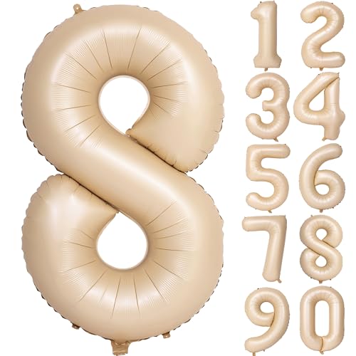 Image of 40 In Caramel Number Balloons 8 Helium Foil Mylar Balloon | Birthday Party Decorations Suitable For Boys' And Girls' Birthday Parties Anniversary celebration Digital 8