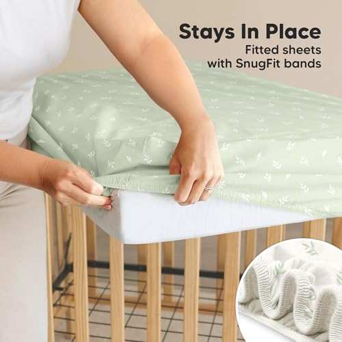 Image of 2-Pack Waterproof Crib Sheets for Boys, Girls, 52x28 Fitted (Herb) | Organic Cotton Baby Crib Sheets, Toddler Mattress Protector Cover, Washable, Soft & Durable Baby Bedding Essentials