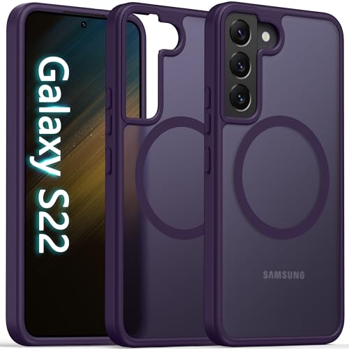 Image of Oterkin Magnetic for Samsung Galaxy S22 Case Matte, S22 Phone Case Compatible with MagSafe Frosted Translucent Shockproof Anti-Scratch Slim Fit Case Military Grade Protection (Dark Purple)