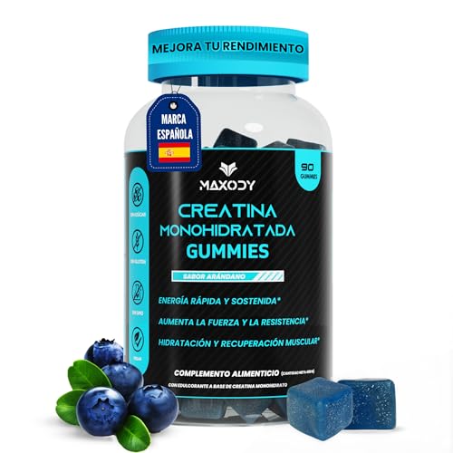 Gominolas Creatina Monohidratada Sabor Arándano Sin Azúcar | 90 Uds Monohidrato de Creatina Gominolas sin Azucar para Aumento de Fuerza y Ganar Masa Muscular | Gominola de Creatina sin Gluten