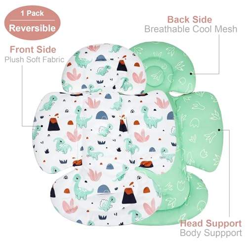 Image of KAKIBLIN Infant Car Seat Insert, Baby Car Seat Cushion, Car Seat Head Support for Infant,Breathable Reversible Carseat Insert Support for Newborn Stroller, Baby Swing, Bassinets, Pushchair (Green)