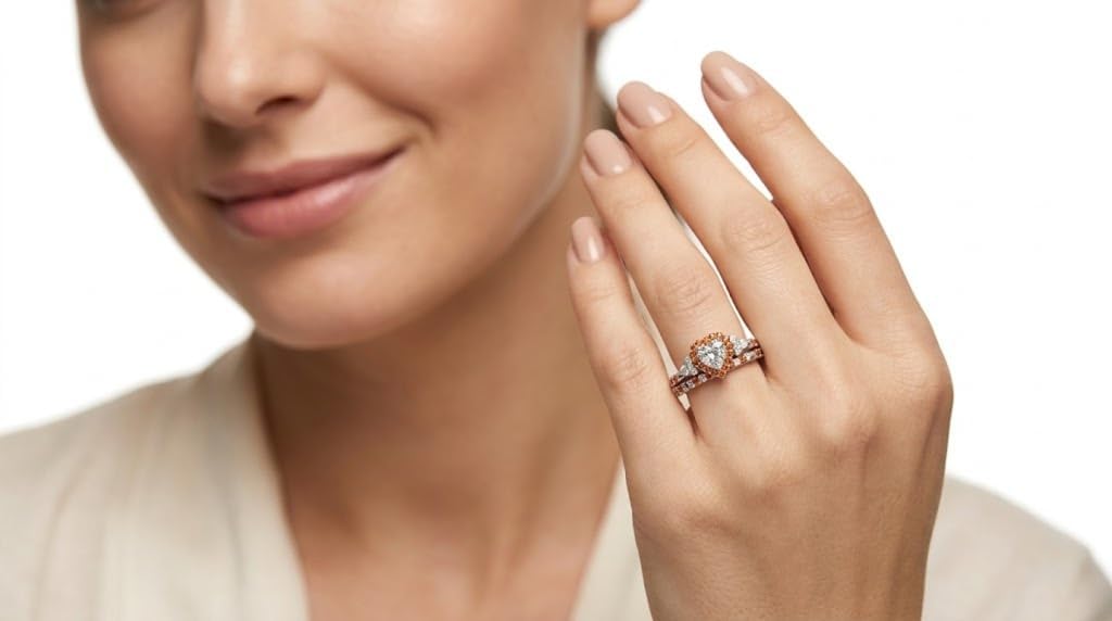 Choose Your Gemstone Halo Edwardian Wedding Ring and Band 925 Sterling Silver Heart Shape Wedding Ring Sets Matching Jewelry Easy to Wear Gifts US Size 4 to 12