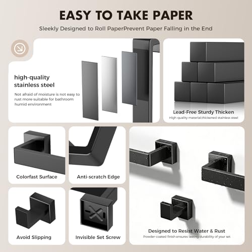 Image of 20-Pieces Matte Black Bathroom Accessories Set, 24 Inch Bath Towel Bar Set