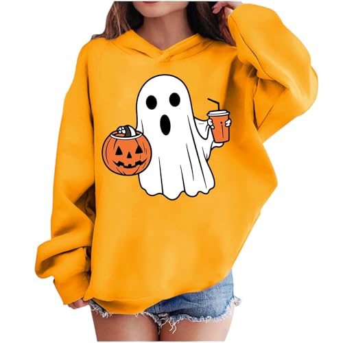 Girls Casual Hooded Sweatshirt Oversized Graphic Hoodies Long Sleeve Halloween Pullover Tops Trendy Fleece Hoodies