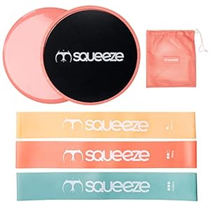 Squeeze Bands Core Sliders and Resistance Bands Fitness Set – 3 Booty Bands and 2 Dual Sided Exercise Gliding Discs