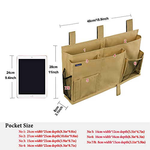 Image of Surblue Caddy Hanging Organizer Bedside Storage Bag for Bunk and Hospital Beds (Khaki)