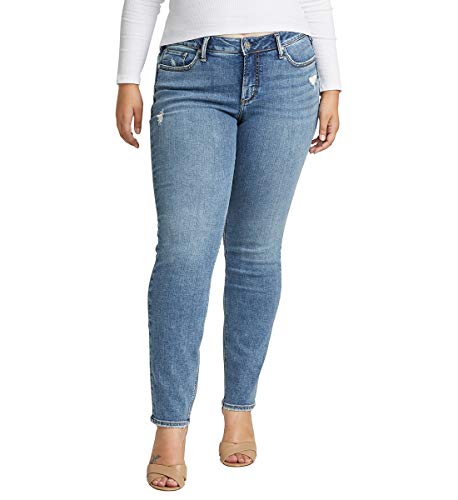 Silver Jeans Co. Women's Plus Size Suki Curvy Fit Mid Rise Slim Jeans, Distressed Medium Wash, 16W X 29L