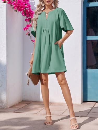 Image of Wenrine Womens Flutter Short Sleeve Mini Dress Casual V Neck Loose Flowy Summer Dresses