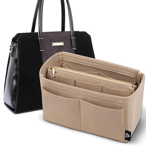 IAZORA Premium Purse Organizer Insert with Zipper and 13 Pockets Durable Felt Tote Bag Organizer Insert for Women Versatile Purse Insert for All Handbags to Keep Everything Neat & Structured