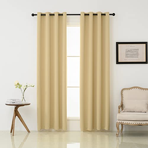 Image of IVAZA Living Room Bedroom Room Darkening Thermal Insulated Polyester Solid Blackout Curtain Noise Reducation Door Curtain 7 feet Set of 1(Beige)