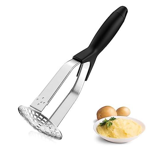 Fousenuk Machacador de Patatas de Acero Inoxidable, Prensa Patatas con Mango Antideslizante, Máquina Trituradora de Patatas Manual, Aplastador para Hacer Puré de Verduras, Frutas, Lavavajillas