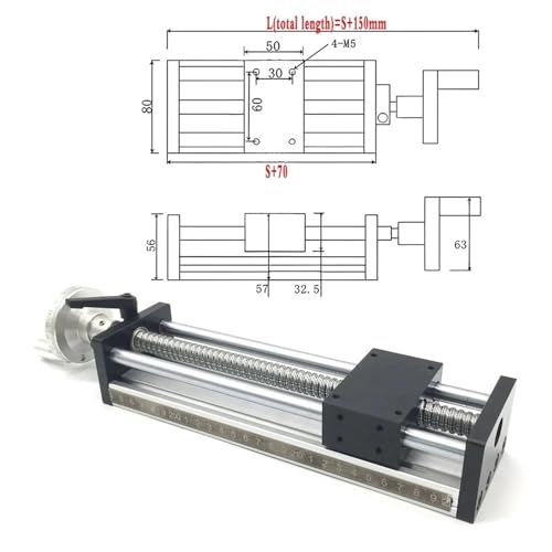 Dual Optical Axis Manual Sliding Table Rail Guide Ball Screw SFU1605 Linear Guide Manual Sliding Table 50-500MM Stroke Hand Wheel Linear Stage Table(100MM Stroke)
