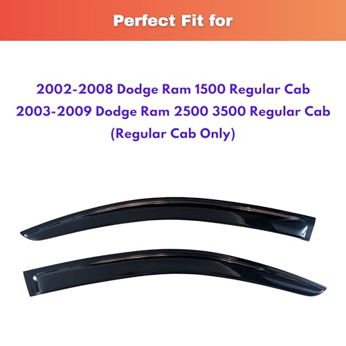 Image of KPY Rain Guards Fit for 2002-2008 Dodge Ram 1500 Standard Cab, Out-Channel Window Visors Vent Wind Deflectors 2PC, Truck Accessories for 2003-2009 Dodge Ram 2500 3500 Standard Cab (Single Cab Only)