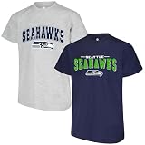 NFL Officially Licensed Kids Youth Boys 4-18 Primary Logo Team Color Wordmark Kickoff 2 Pack T-Shirt Combo Set - Seattle Seahawks - Medium