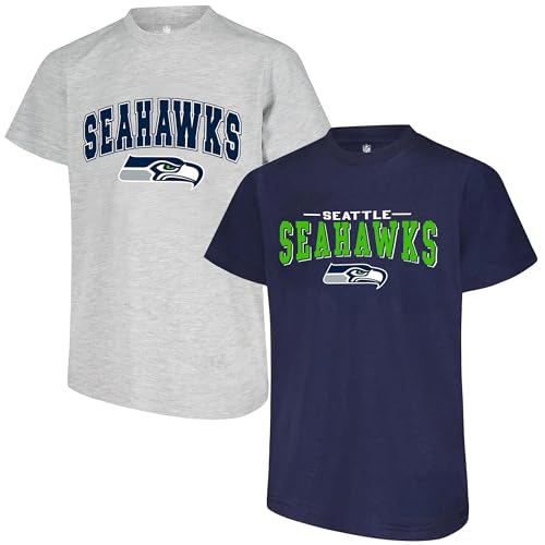 NFL Officially Licensed Kids Youth Boys 4-18 Primary Logo Team Color Wordmark Kickoff 2 Pack T-Shirt Combo Set - Seattle Seahawks - Medium