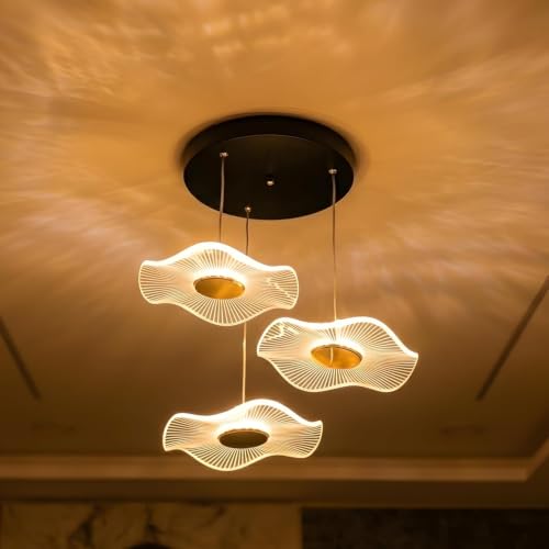 Image of Lamp master 3 Wave Chandelier Modern Hanging Pendant Lights Warm White Ceiling Lamp for Living Room Bedroom Dining Area Kitchen Cafe Decorative Designer Ceiling Light | Acrylic | 1 Year Warranty