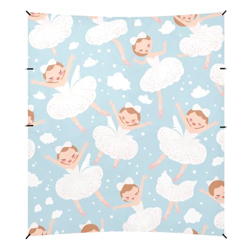 Seamless Pattern Cute Ballerina Beach Tent UPF50+ Protection Water-Resistant Sun Shade with Sandbags and Shovel for Camping Trips, Fishing, Backyard Fun or Picnics