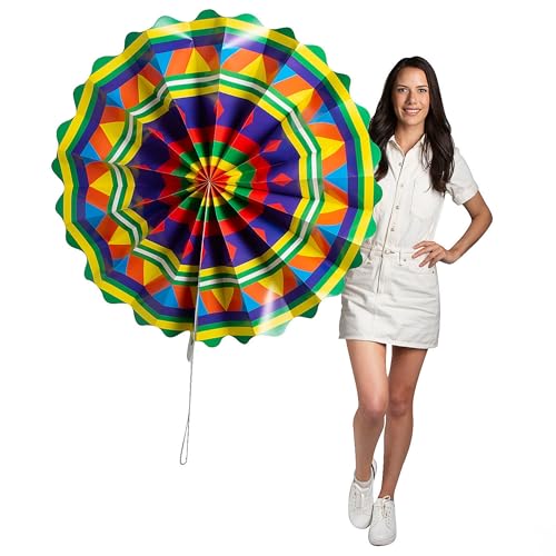 Fun Express 36"-46" Giant Fiesta Hanging Paper Fans - Colorful Party Decor Pieces for Celebrations, Birthdays, and Events - 4 Pieces — view 3