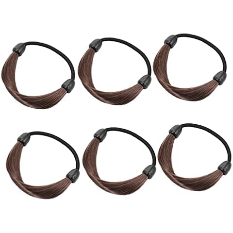 PLAFOPE 6pcs Brown Ponytail Hair Extensions - Elastic Rubber Band with Braided Fake Hair, Twine Braids, and Plastic Rings for Christmas Hairstyles Cover