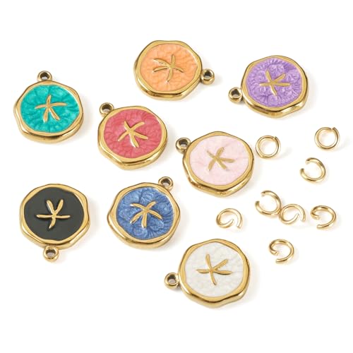 Image of Craftdady Golden Enamel Ocean Animals Pendants Stainless Steel Summer Sea Charms with Jump Ring for Jewelry Making Crafting Necklaces Bracelets Earrings Keychains