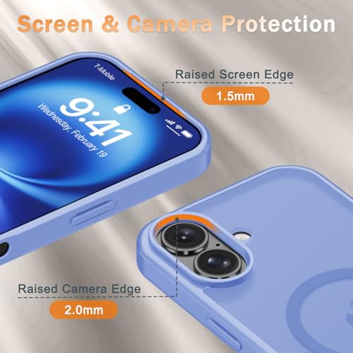 Image of YENAPOON for iPhone 16 Case, Matte Magnetic Phone Cover [with 1 Screen Protector] [Support for MagSafe] [Shockproof Military Grade Protection] Translucent Frosted Back, Purple